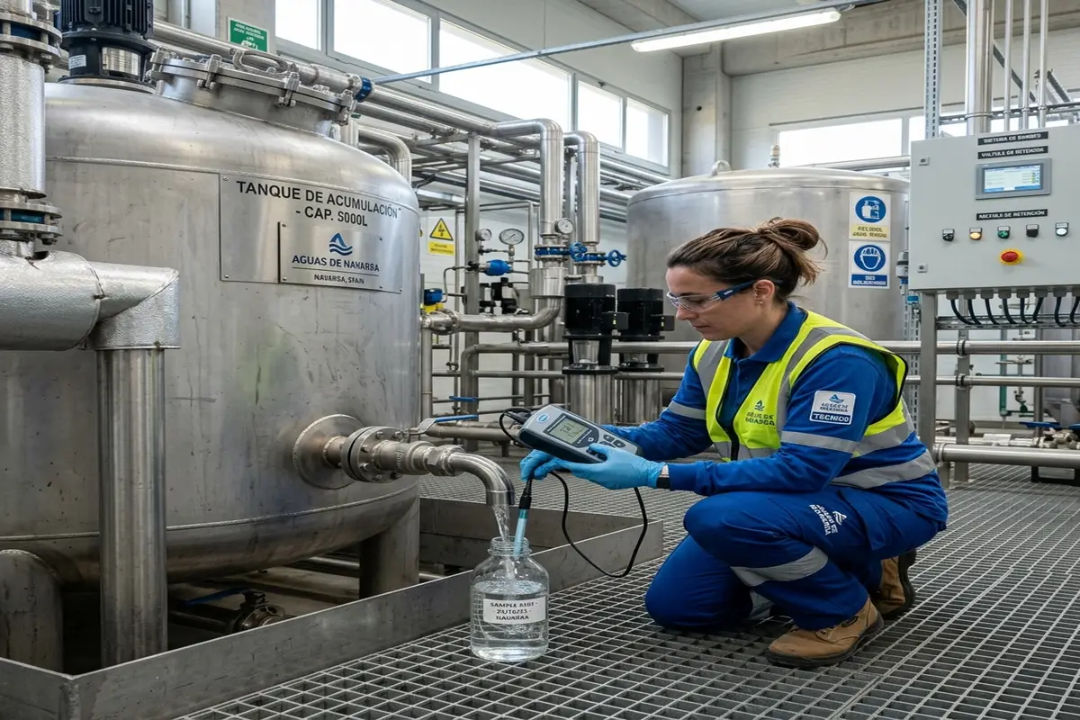 Técnico de Izura realizando analítica y prevención de legionella en aljibe